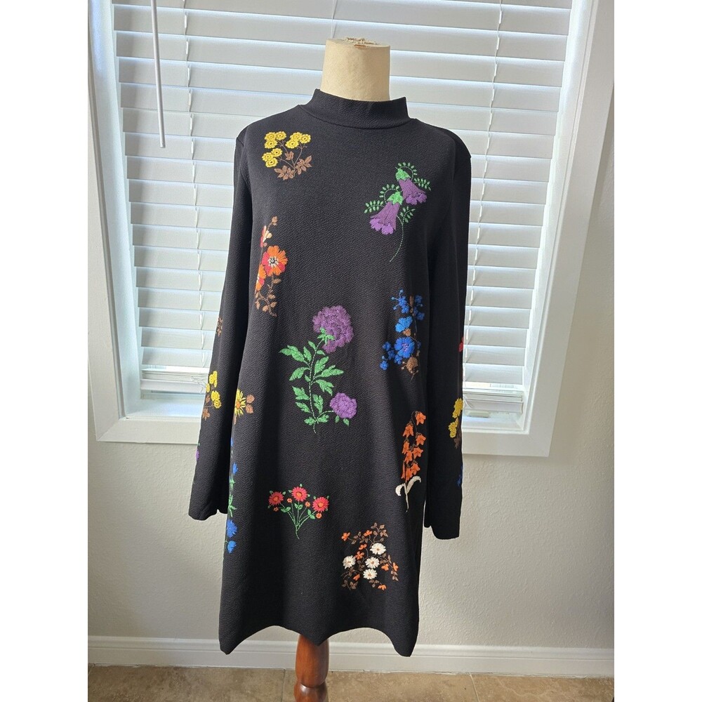 Zara black floral Long Sleeve shift dress Sz S Whimsigoth, Indie, Moody Floral